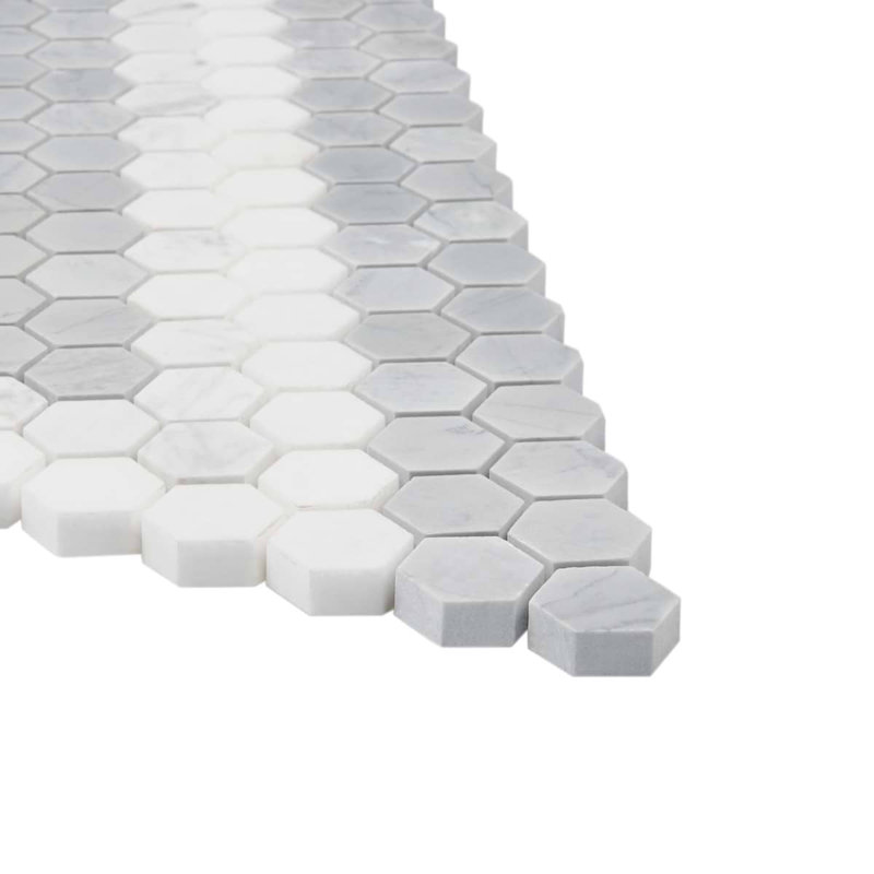 Juno 1" Diamond Hexagon Polished Marble Mosaic, Gray/White