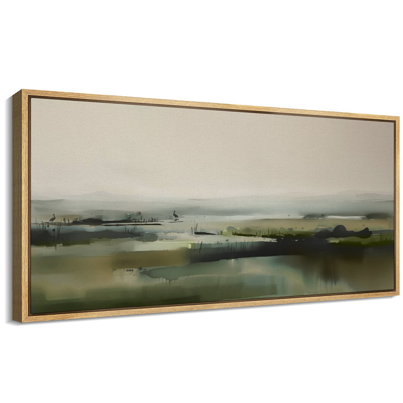 «Green Wetland», art mural abstrait paysage, impression numérique sur toile giclée sur toile, H 30 po x l 60 po, Naturel