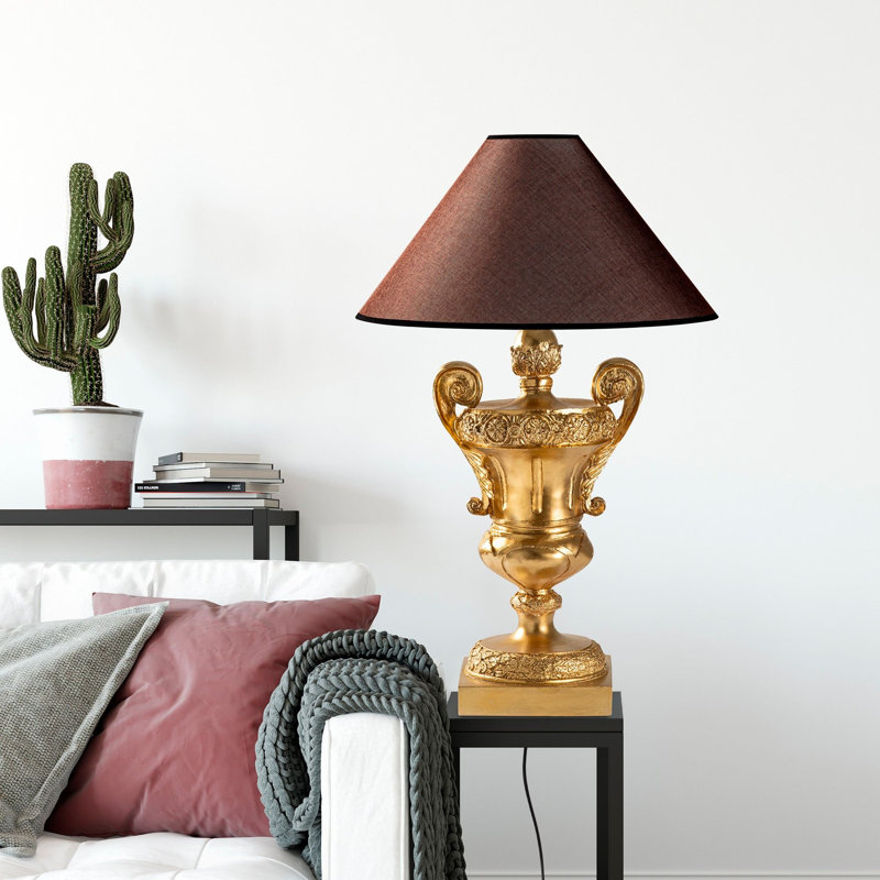 Elegant Baroque Table Lamp, Gold Finish, 19.7 x 19.7 x 30.3 inches | 100% Polyester Fabric Shade, Cap Size: Ø4.7 x H9.8 inches | E27 Socket, Max 40W | Perfect for Glam Home Decor, Stylish & Functional Lighting