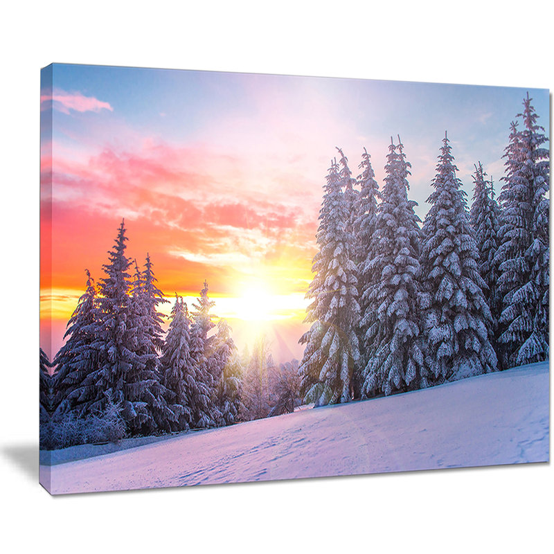 Coucher de soleil en hiver, impression sur toile tendue, H 30 po x l 40 po x P 1 po