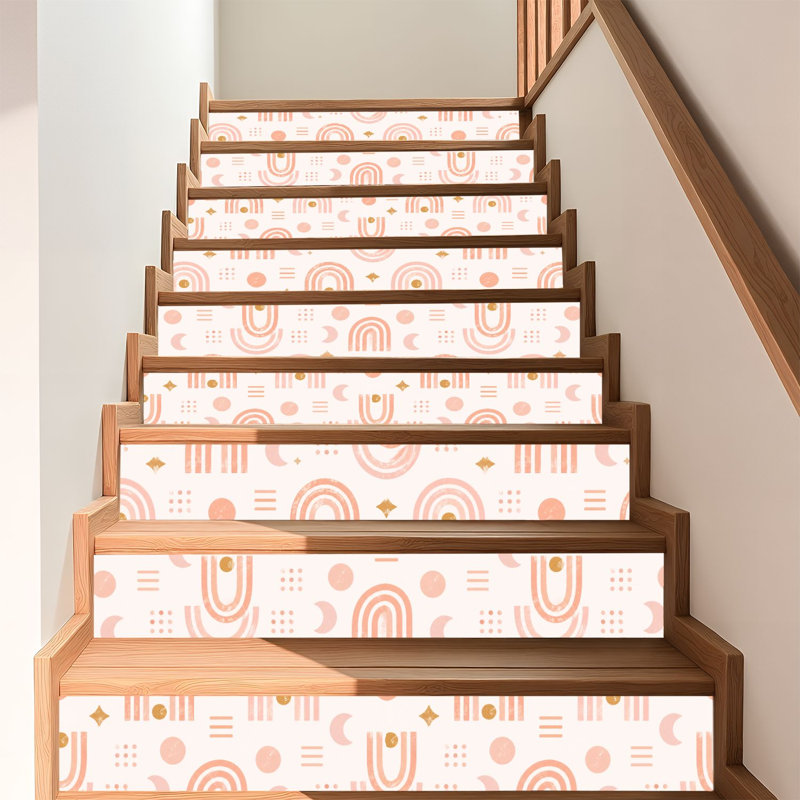 Papier peint auto-adhésif Peel and Stick Peach Coral Boho à motif géométrique abstrait sans soudure avec des étoiles, des lunes, des étoiles, des pois, auto-adhésif et amovible
