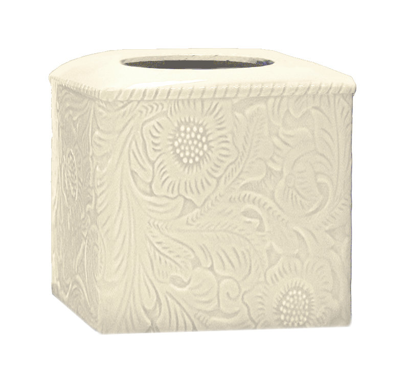 Cream Ceramic Embossed Floral Tissue Box Cover