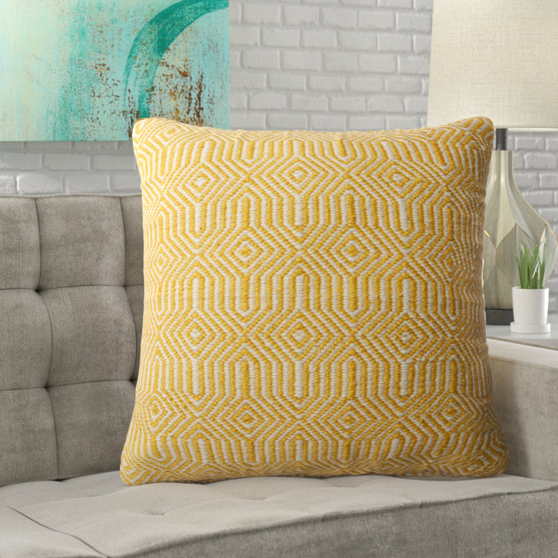 Saffet Hand-made Embroidered Indoor / Outdoor Throw Pillow Cover & Insert, Yellow/Ivory