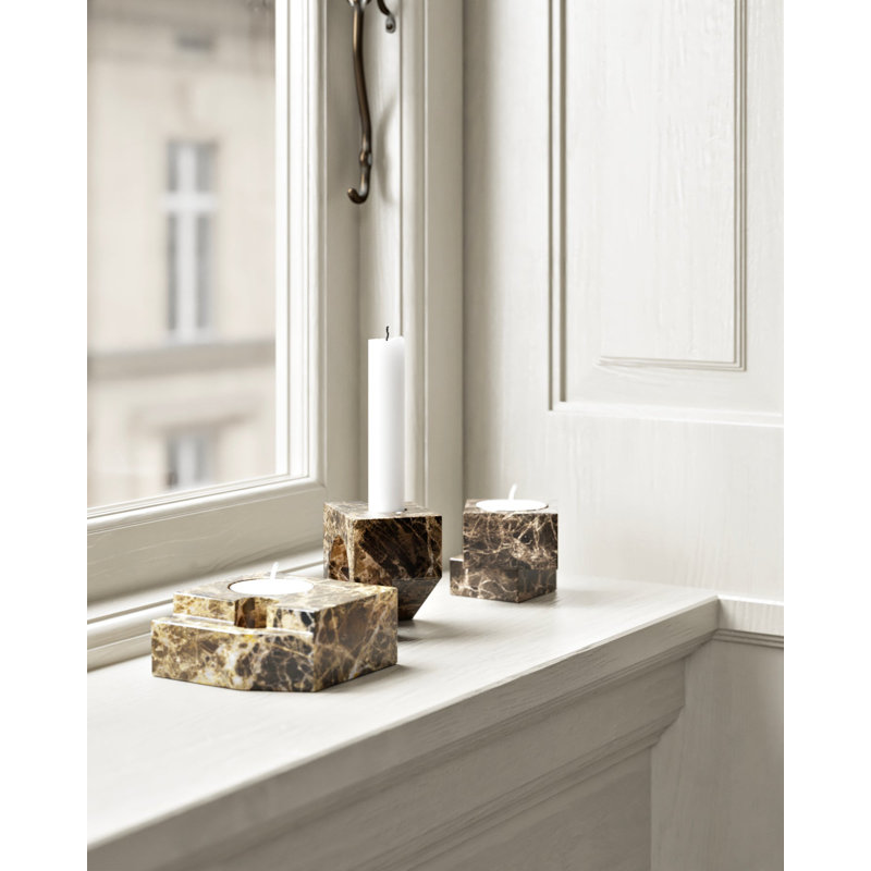 Jeu De Des 2 Candle Holder, 1.80'' H x 2.40'' W x 2.40'' D, Brown