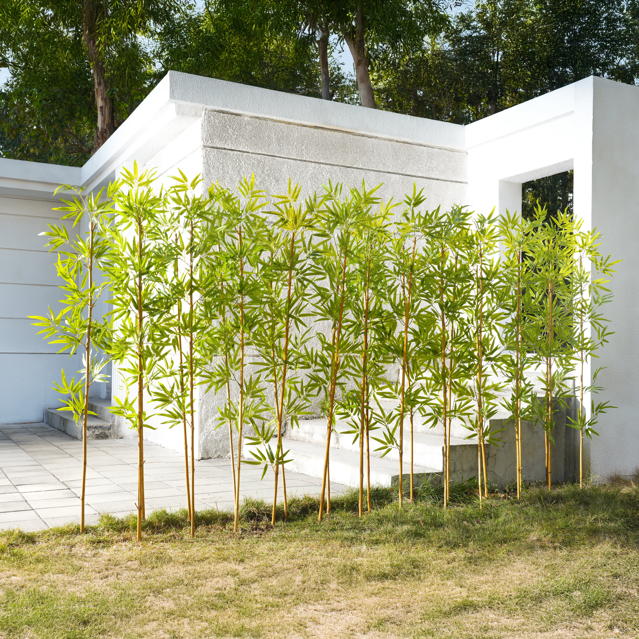 Adcock Pack Artificial Bamboo Tree, Privacy Fence Decor - Real Bamboo Pole with UV Resistant Leaves Primrue