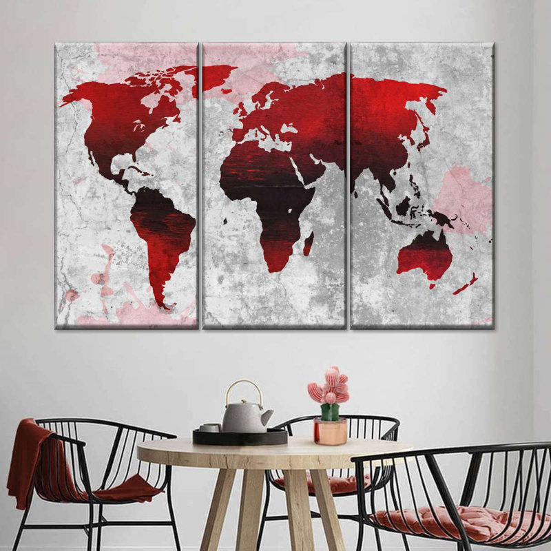 «Crimson World Map», reproduction sur toile, H 24 po x l 38 po x 1,25 po