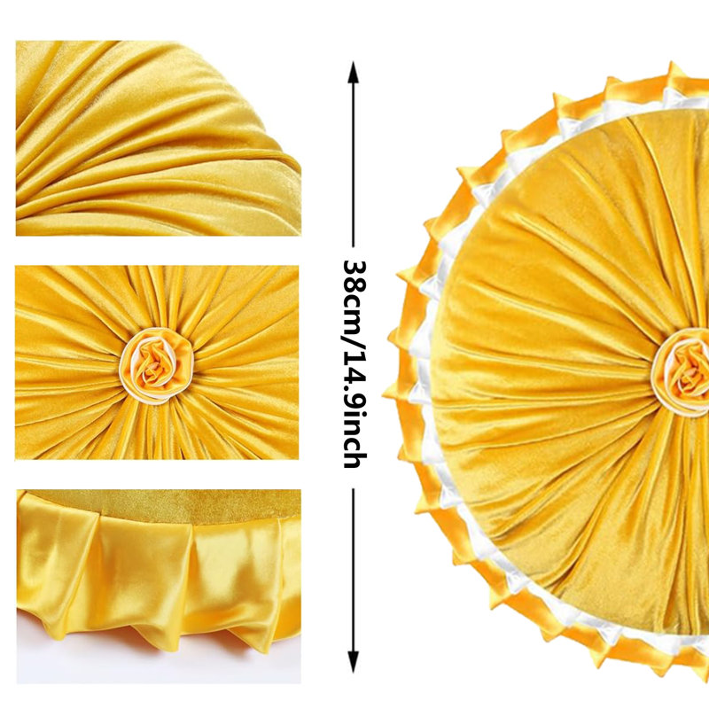 Ruffled Velvet Reversible Throw Pillow, Yellow, 14.9"H x 14.9"W