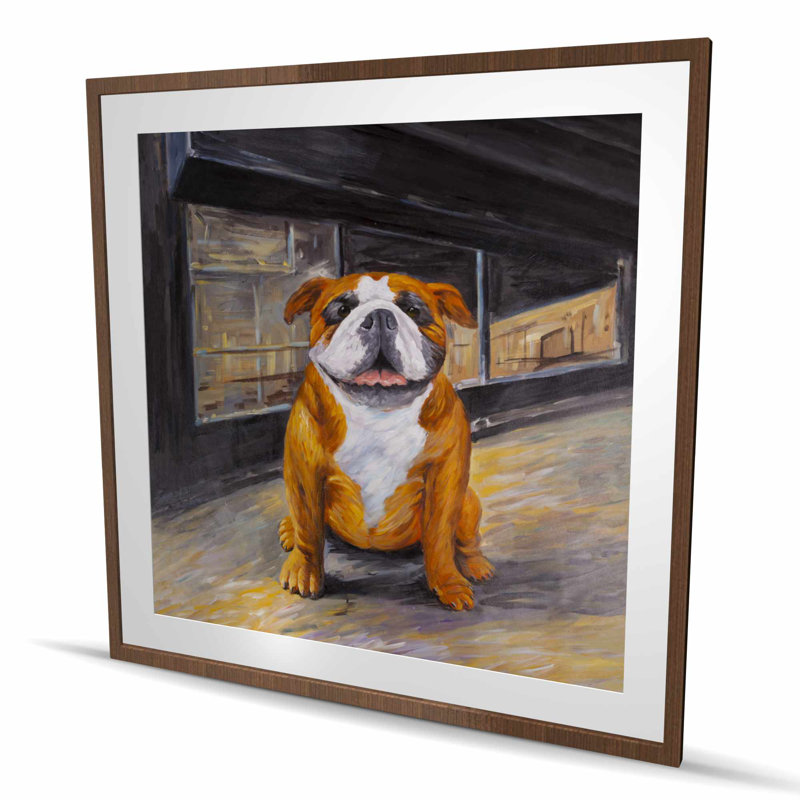 Sourire de bouledogue - reproduction matte encadrée brune | Décoration intérieure