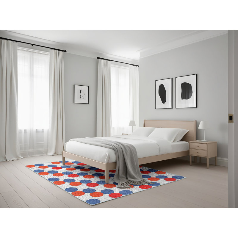 Tapis bleu à motif géométrique Kohut, Rectangle 5 pi x 7 pi