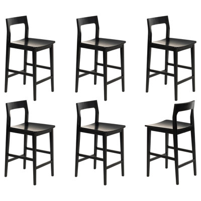 Solid Wood Counter Stool With Footrest - Vintage Industrial Design, Ergonomic Curved Back & Contoured Seat For Kitchen, Bar, Or Dining