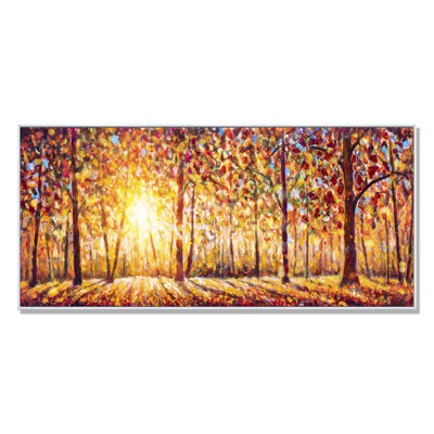 " Sunlight Emerging Through The Autumn Forest Trees "