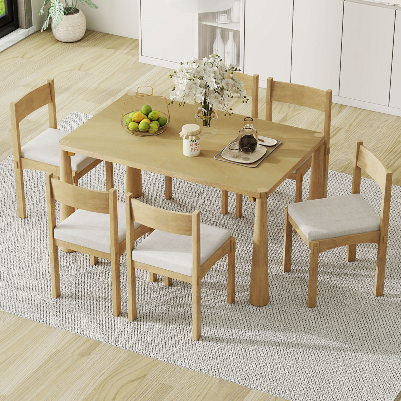Ensemble de table de salle à manger 7 pièces pour 7 personnes, Bois naturel délavé