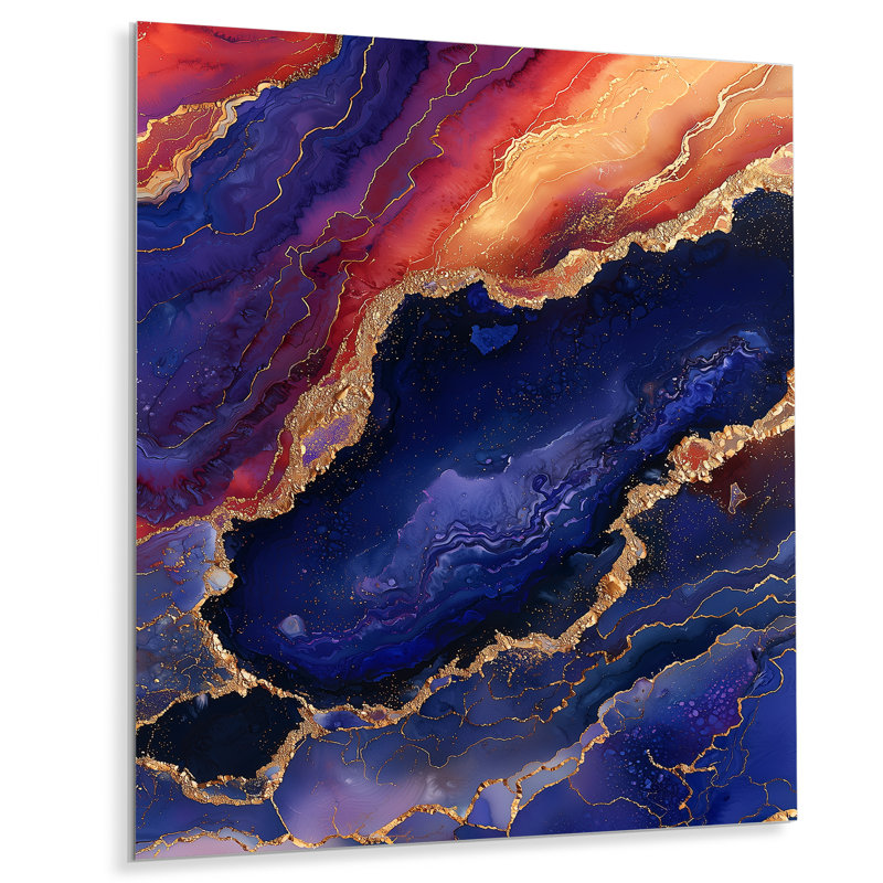 «Blue Gold Drifting Glow Of Agate I», impression sur métal Geode, H 20 po x l 12 po x P 0,84 po