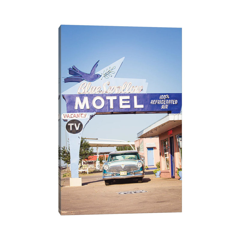 Route 66 Motel & Classic Car by Ann Hudec - Wrapped Canvas Print, 20.32 cm H x 30.48 cm W