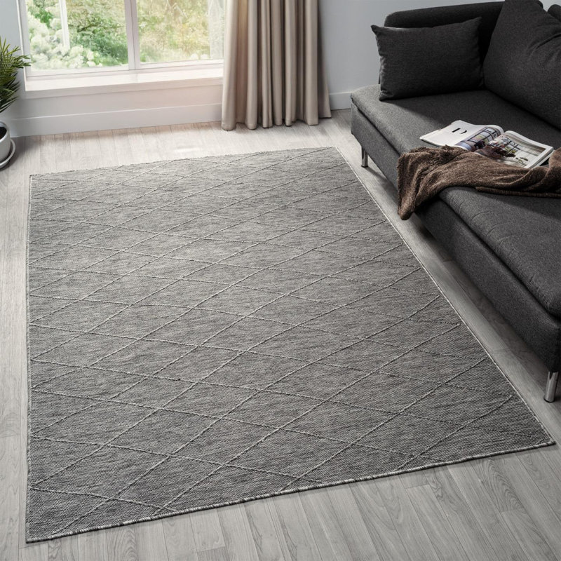 Modern Outdoor Geometric Area Rug, Non-Slip Washable Carpet, Rectangle 9' x 12'