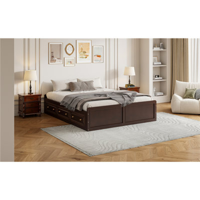 Structure de lit plateforme en bois avec 6 tiroirs