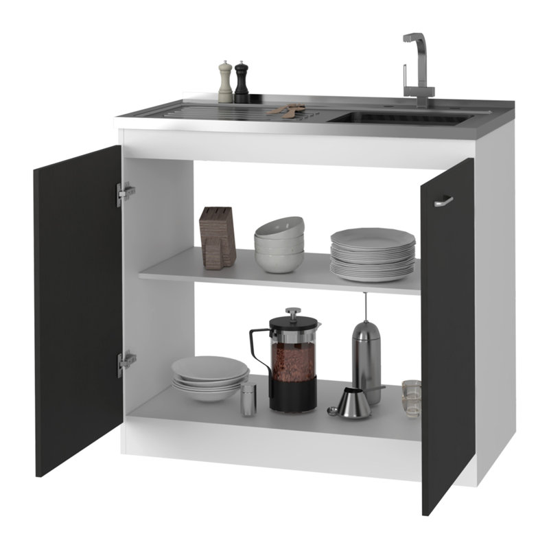 Lavabo utilitaire rectangulaire à 2 portes foncé et armoire, Noir