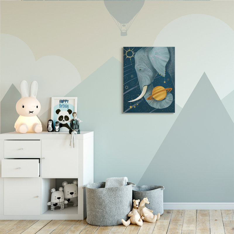 Constellations extra-terrestres, éléphant tenant Saturne, Toile tendue, H 30 po x l 24 po x P 1,5 po