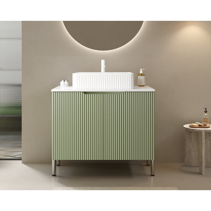 Gustau Freestanding Vanity, Green, White Rectangle