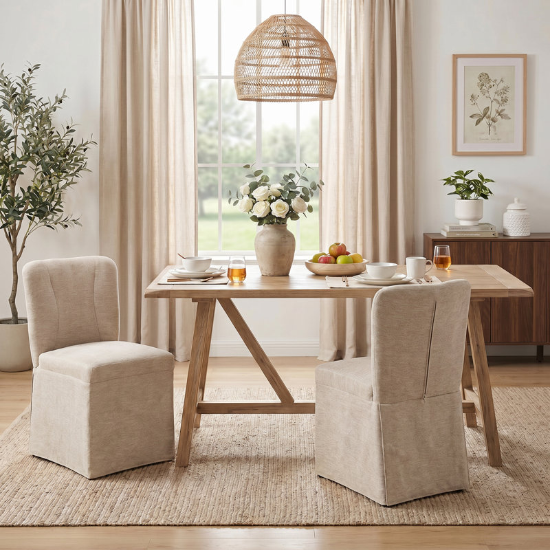 Linen Fabric Padded Upholstered Kitchen Chairs Dining Chairs (Set of 6), Brown