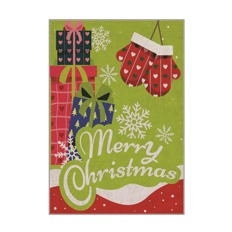 Tapis rectangulaire tissé à la machine en polyester rouge / vert / blanc, Rectangle 3 pi 3 po x 4 pi 7 po