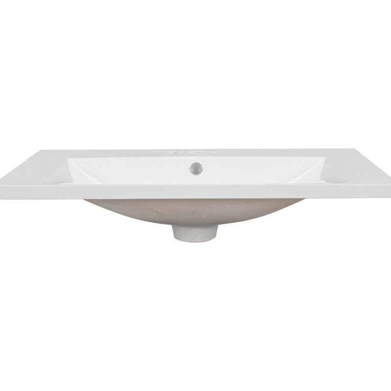 Comptoir de meuble-lavabo 30 po, céramique, lavabo blanc, épaisseur 0,98 po, comptoir de forme rectangulaire, blanc, emplacement du lavabo central, hauteur 6,7 po
