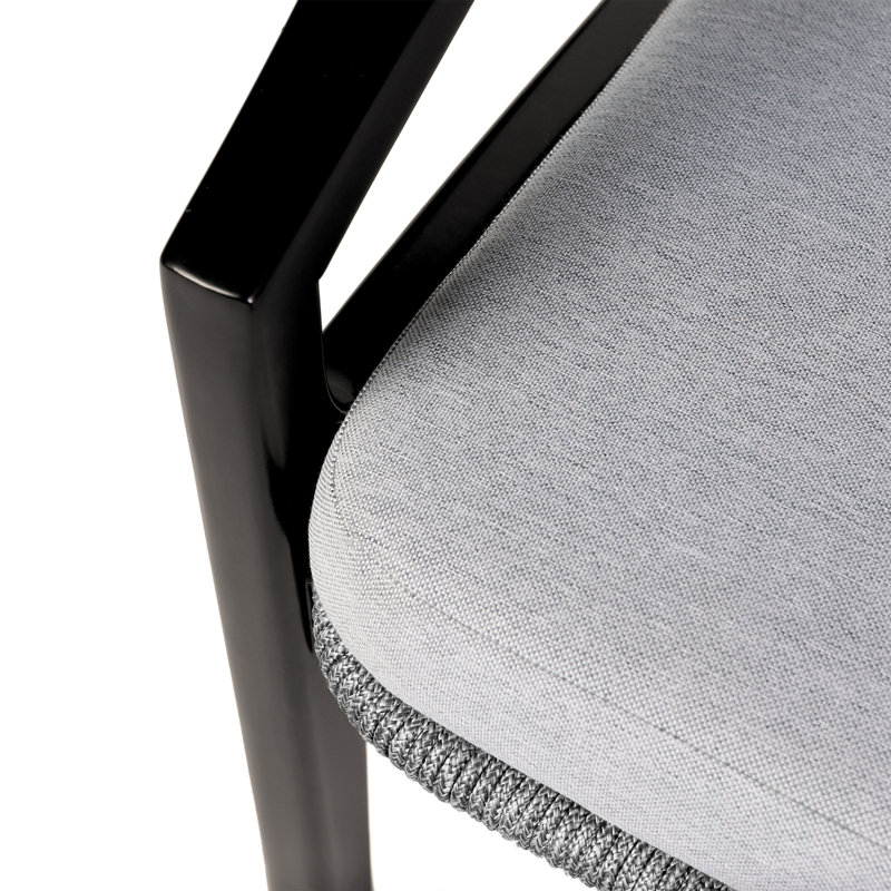 Chaise d'extérieur en bois d'eucalyptus foncé et corde grise avec coussins blancs Liora, chaise