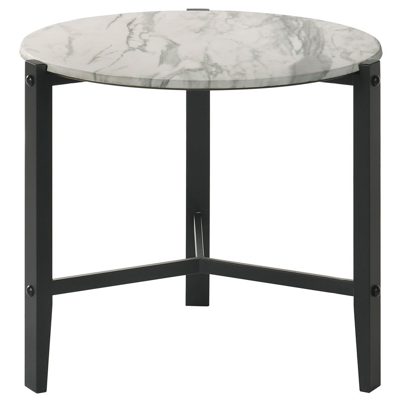 Zeina Round Faux Marble Side End Table White and Black