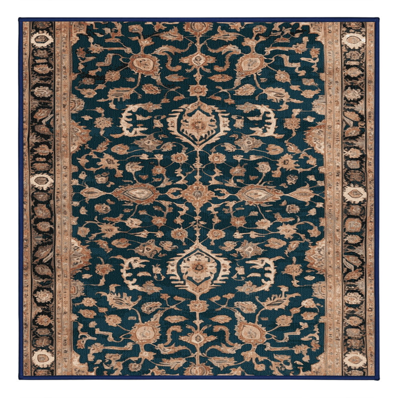 Machine Washable Persian Blue Area Rug, Square 5'