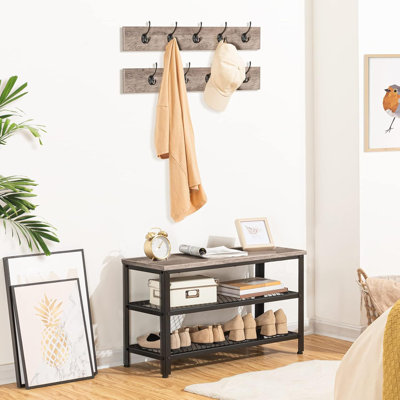 Hall Tree Entryway Storage Bench, Coat Rack Shoe Bench, Shoe Rack Organizer With Coat Hooks, 3-In-1 Design, Wooden Furniture With Metal Frame by 17 Stories