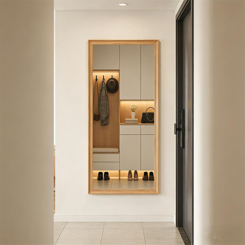 Modern 70" X 31" Full Length Mirror With Ps Wood-look Frame, Hd Shatter-resistant Glass, Wall Mounted Or Leaning Design