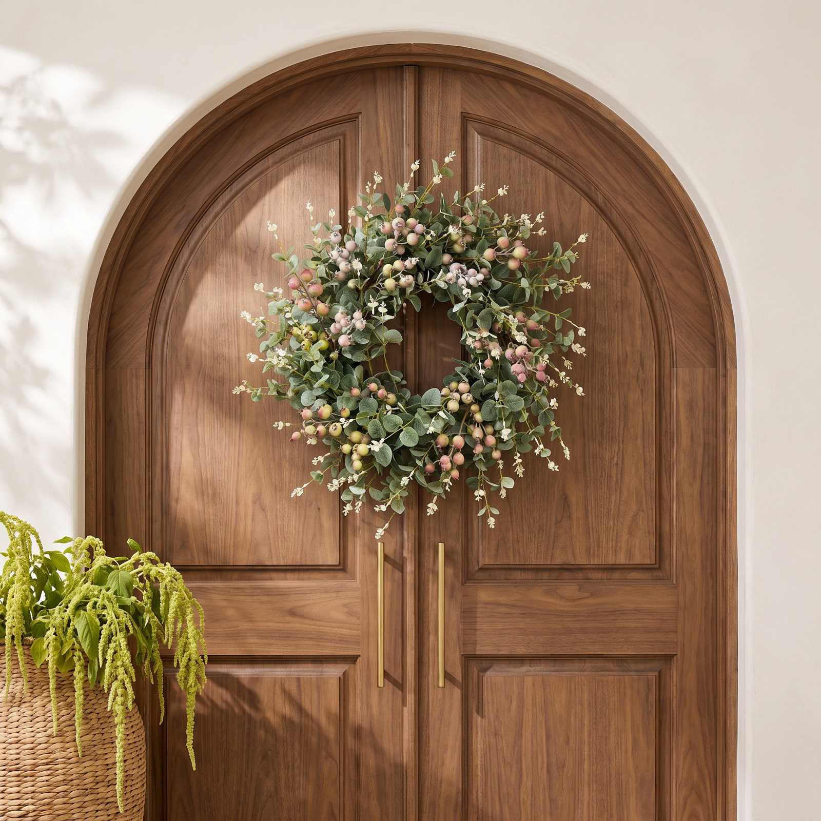24" Artificial Farmhouse Spring Summer Berry Greenery Eucalyptus Front Door Wreath