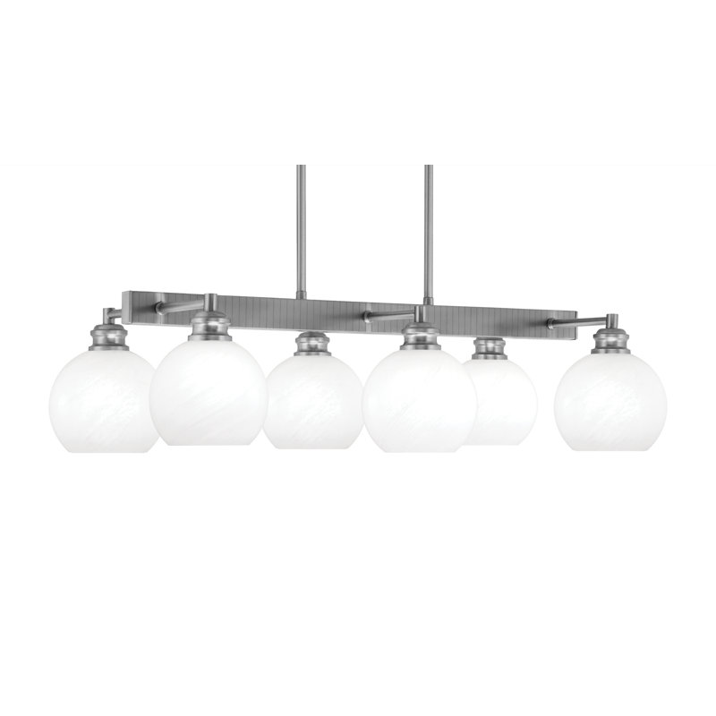 Barre d'éclairage 6 lumières Edge avec verre de marbre blanc 5,75 po, Nickel brossé