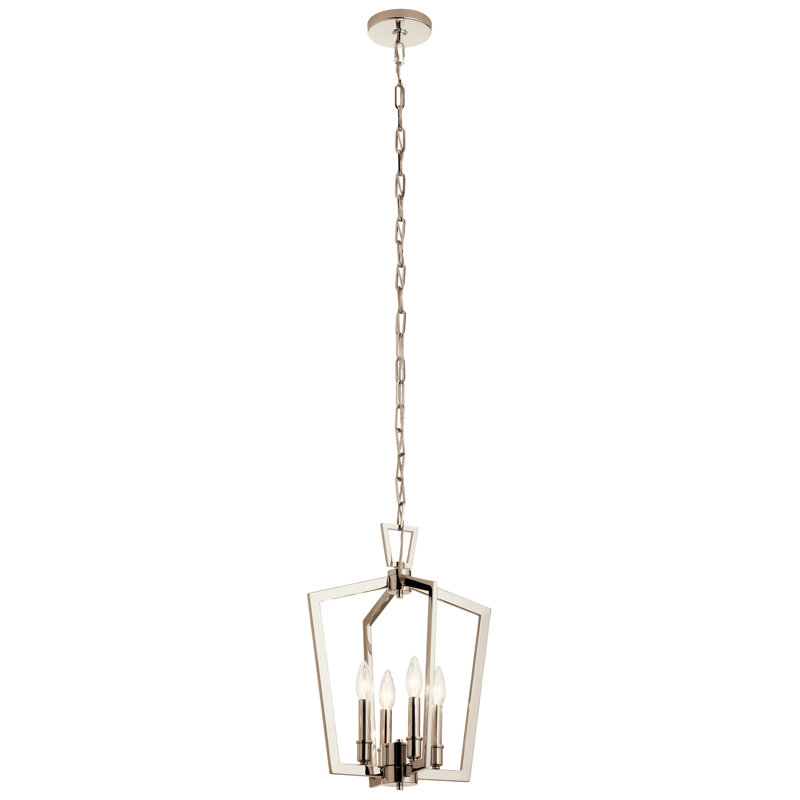 Luminaire suspendu géométrique à 4 lumières, Nickel poli