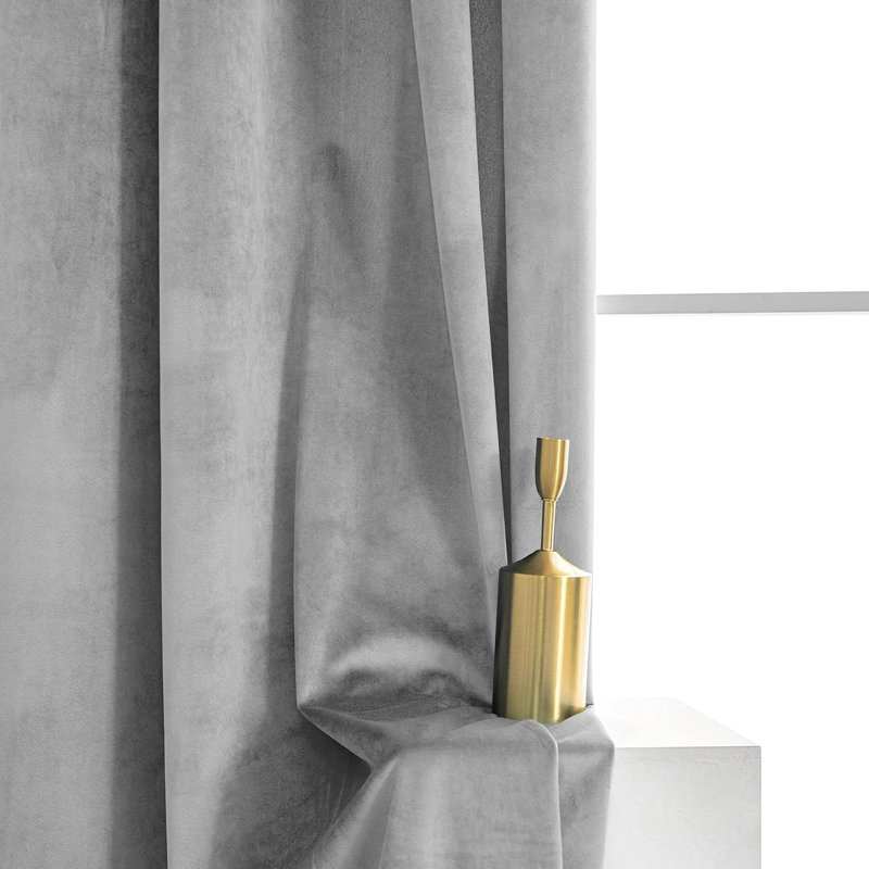 Velvet Noise Reducing Room Darking Grommet Curtain Panels for Home & Office, Gray, 52" W x 120" L