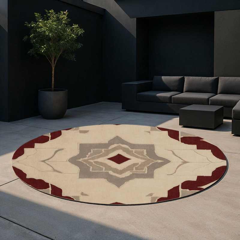 Curved Precision Indoor And Outdoor Area Rug, Round 5'