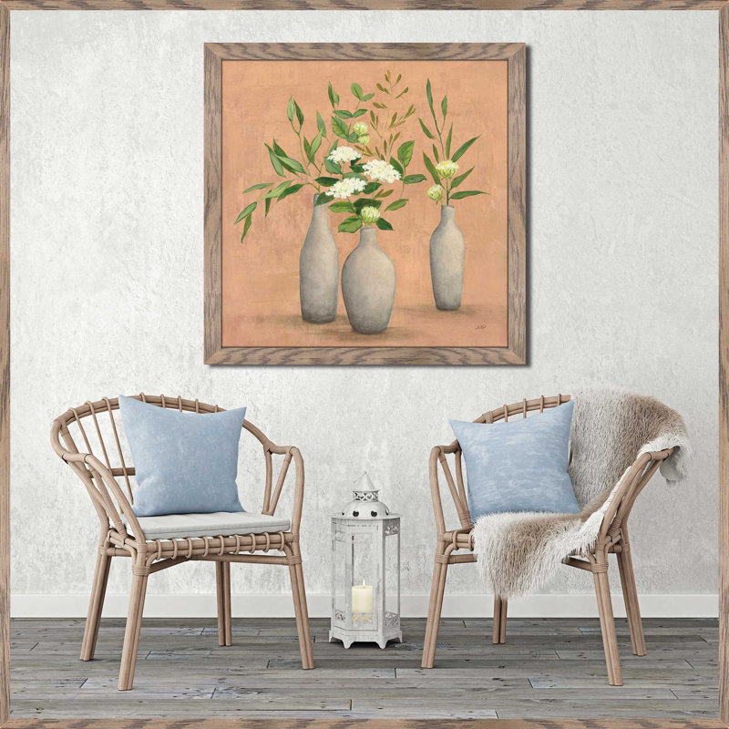 Bouquet naturel I - Peinture, Cadre taupe délavé, H 31,5 po x l 31,5 po x P 1 po