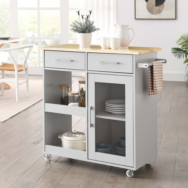 Chariot de cuisine culinaire avec barre à serviettes par Modway, Gris clair