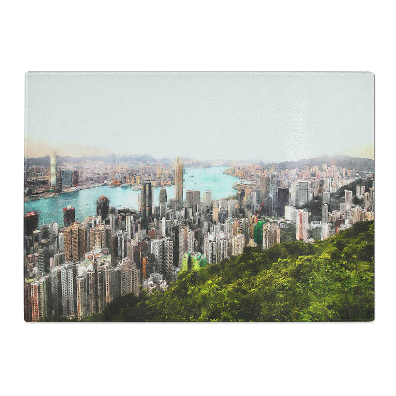 Tempered Glass Hong Kong Skyline Chopping Board, 28.5 cm x 39 cm