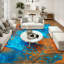Tapis bleu / orange abstrait tissé à la machine-1349931976