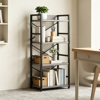 Étagère à 4 niveaux avec structure en X, meuble de rangement industriel ouvert pour salon, chambre, bureau, tablette étroite, structure métallique robuste