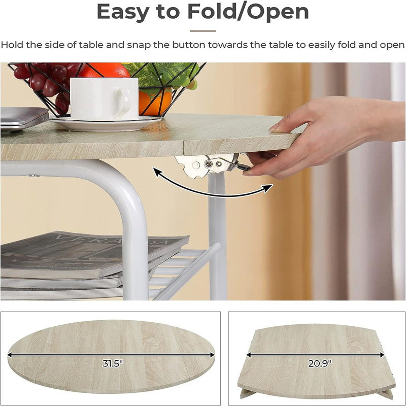 Dellview Drop Leaf Dining Table For Small Space,Small Kitchen Table Set For 2,Round Folding Table With 2 Chairs For Home,Kitchen,Apartment
