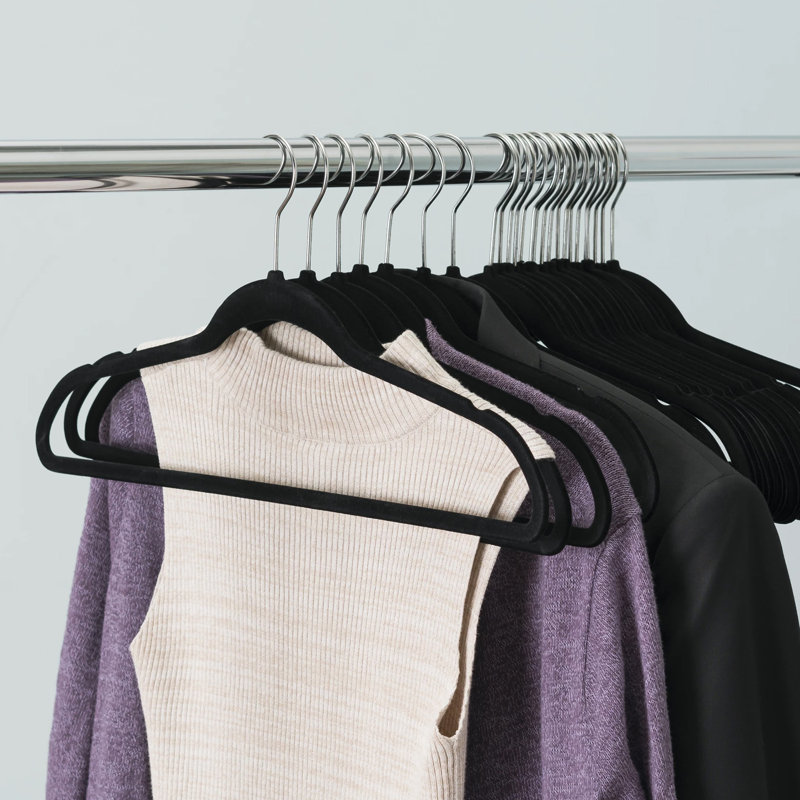Velvet Non-Slip Standard Hanger for Dress/Shirt/Sweater, 25 Pack, Black