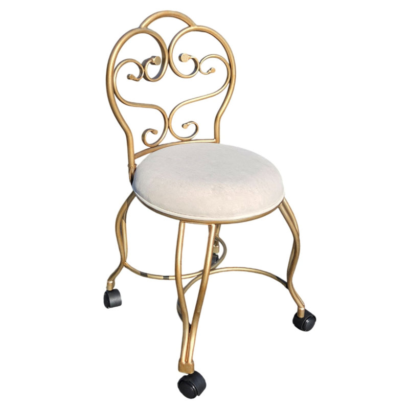 Elegant Gold 18" Vanity Stool with Smooth-Rolling Casters, Bronze