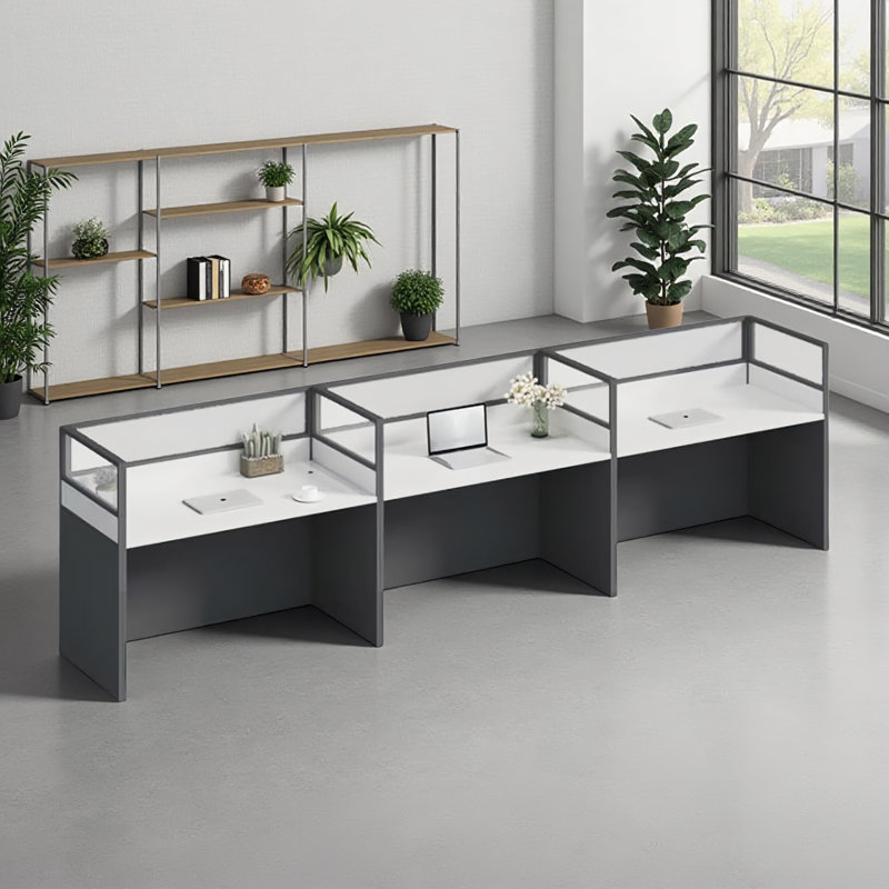 Rectangle 3 Person Benching Workstation Cubicle Desk with Cable