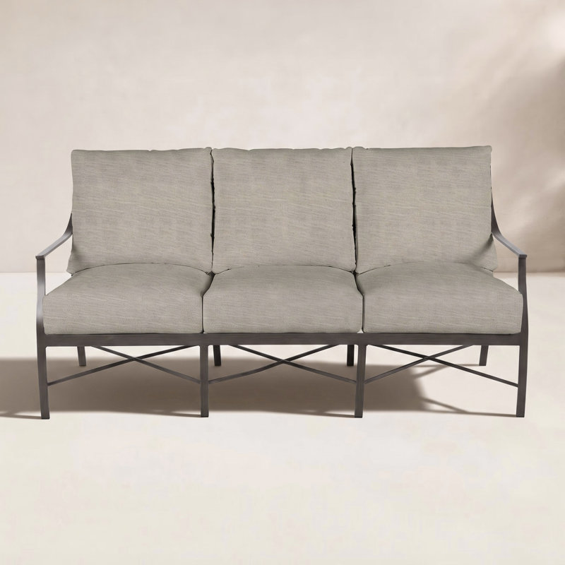 Monaco Aluminum Sofa - Slate Gray, Dove Sunbrella® Linen, Slate Gray, No Welt