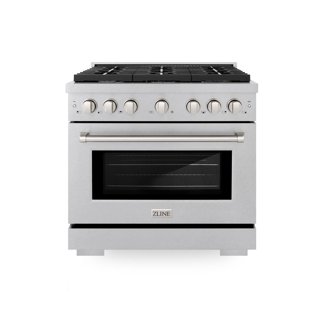 ZLINE 36 in. Paramount Dual Fuel Satin Steel Range w/ 6 Brass Burners & Convection Oven ZLINE