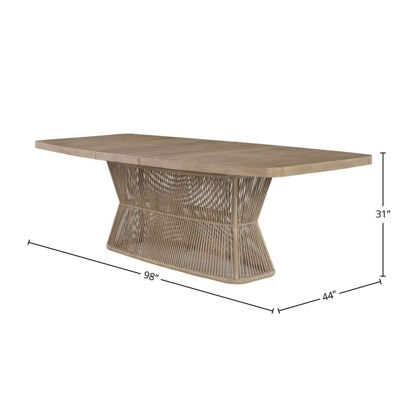 Marielle Rope Pedestal Dining Table – Extendable to 98", Toffee Finish, American Red Oak, Natural Rope Base