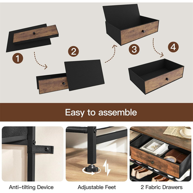 Rustic Brown 5-Tier Shoe Rack with Fabric Shelves and Wooden Top