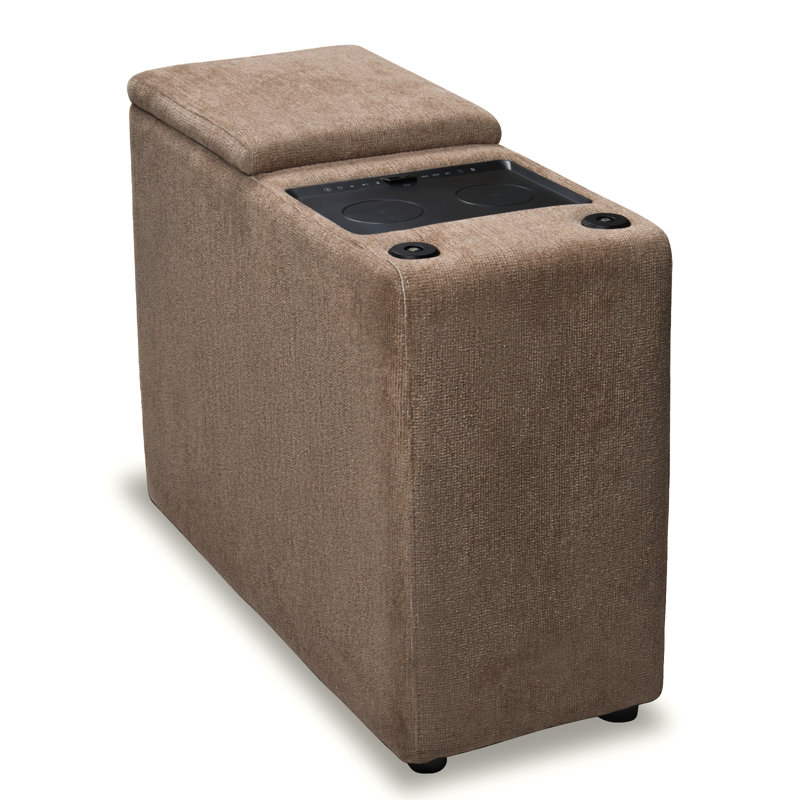Madella Audio Smart End Tables with Storage and Built-in Outlets,Power Grommet for Sofa Sectional, Latte